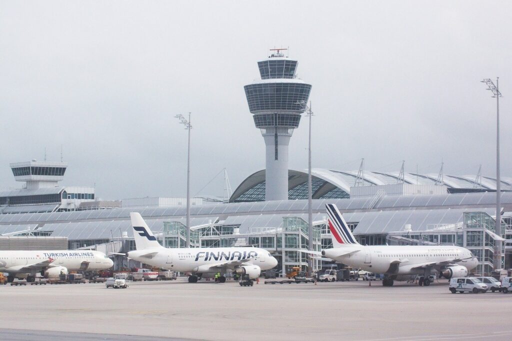 Aircraft parked at Zurich airport. Due to the Russia-Ukraine war, different airlines have to change their routes.